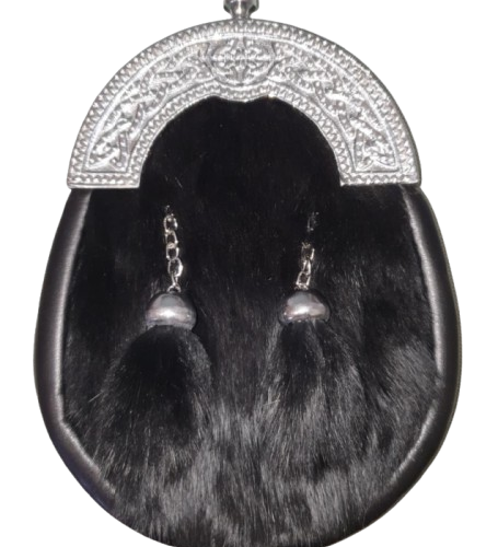 Kids Full Dress - Black Rabbit Fur on regular leather, 2 Fur Tassels