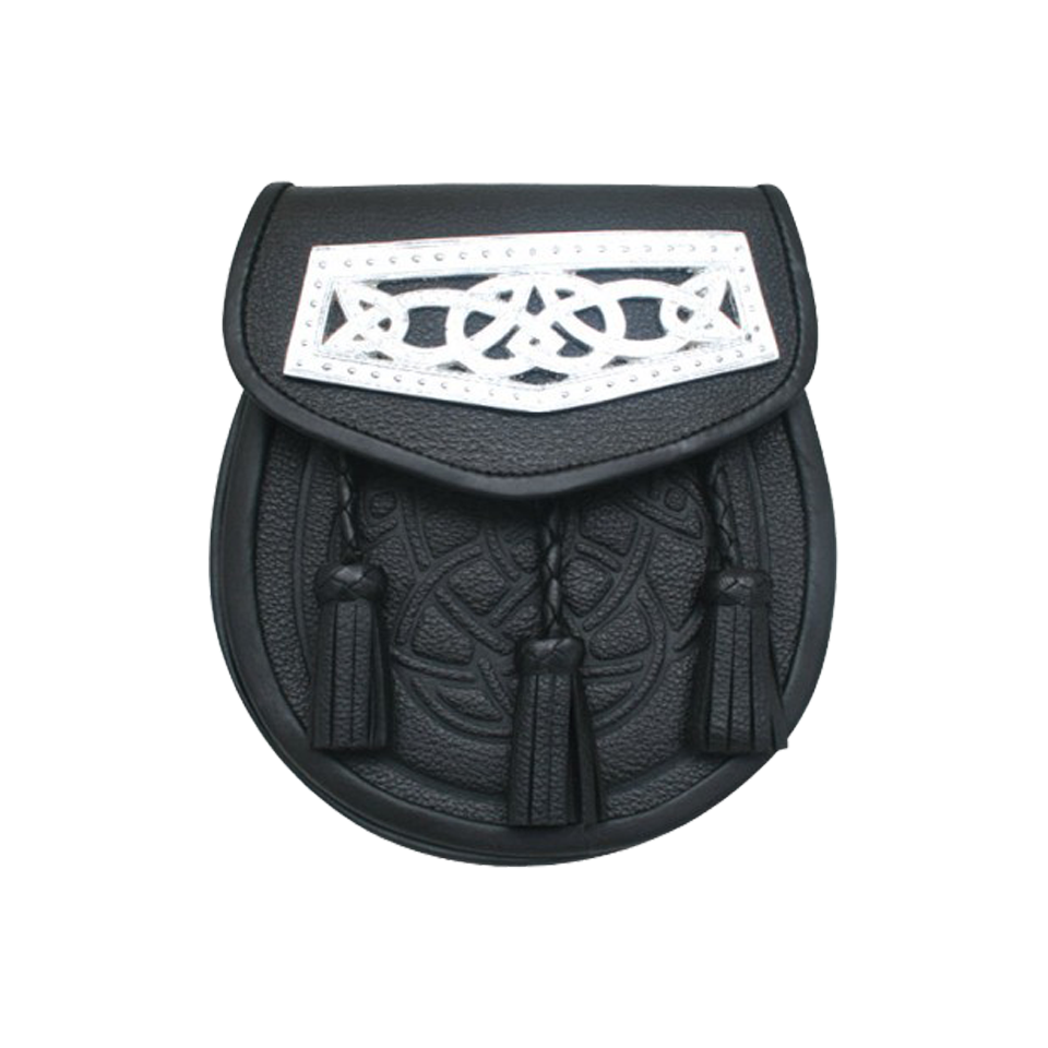 Day Sporran Embossed, Regular Leather, Celtic Plate on flap