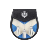 Semi Dress Sporran – Saltire Flag Bovine Fur on Regular Leather, Thistle Badge on Flap