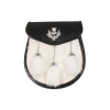 Semi Dress Sporran – White Rabbit Fur on Regular Leather, Thistle Badge on Flap
