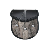 Semi Dress Sporran – Wild Rabbit Fur on Regular Leather, Pin Lock, Braided flap