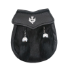 Kids Baby Size – Black Rabbit Fur on regular leather, 2 Fur Tassels, Thistle Badge on Flap
