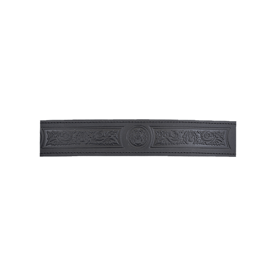 thumbnail image 2 of Men's Black Leather Kilt Belt With Thistle Celtic Buckle - Scottish Chrome Finish 2 of 2