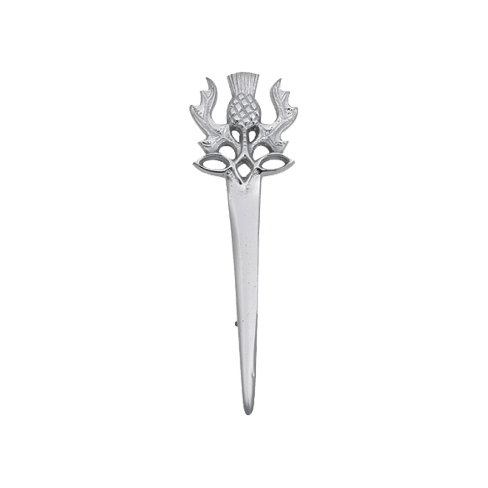 Spilla Scozzese Kilt Pin A Spada - Impugnatura Cardo/Celtico - Tartancity Cromata